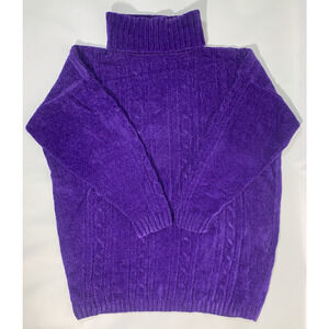 Vintage Casual Corner Purple Cable Knit Turtleneck Sweater Women’s Size L